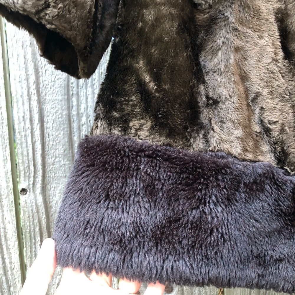 Vintage Fur Coat Double Breasted Mid Length Size XL Brown Black - Picture 9 of 16